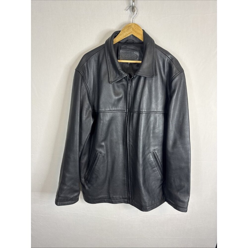 Ford Built Tough Leather Jacket‎ Black Full Zip Men Size L